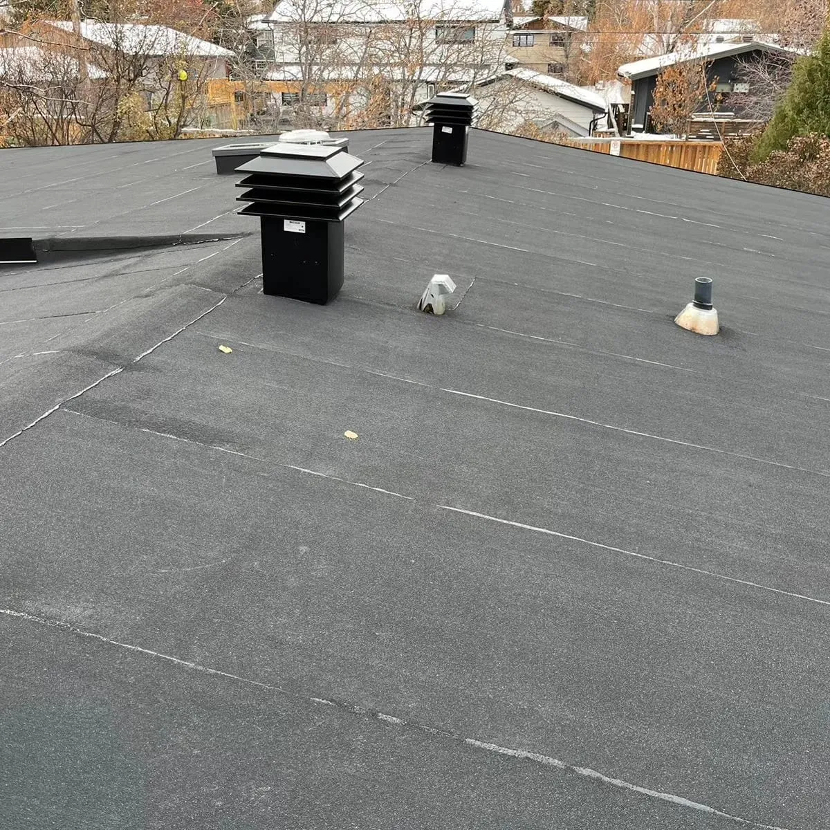 Vents and mechanical penetrations on a large commercial flat roof