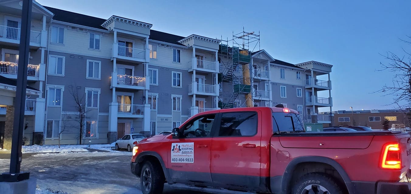 Fratello Roofing branded truck in Calgary